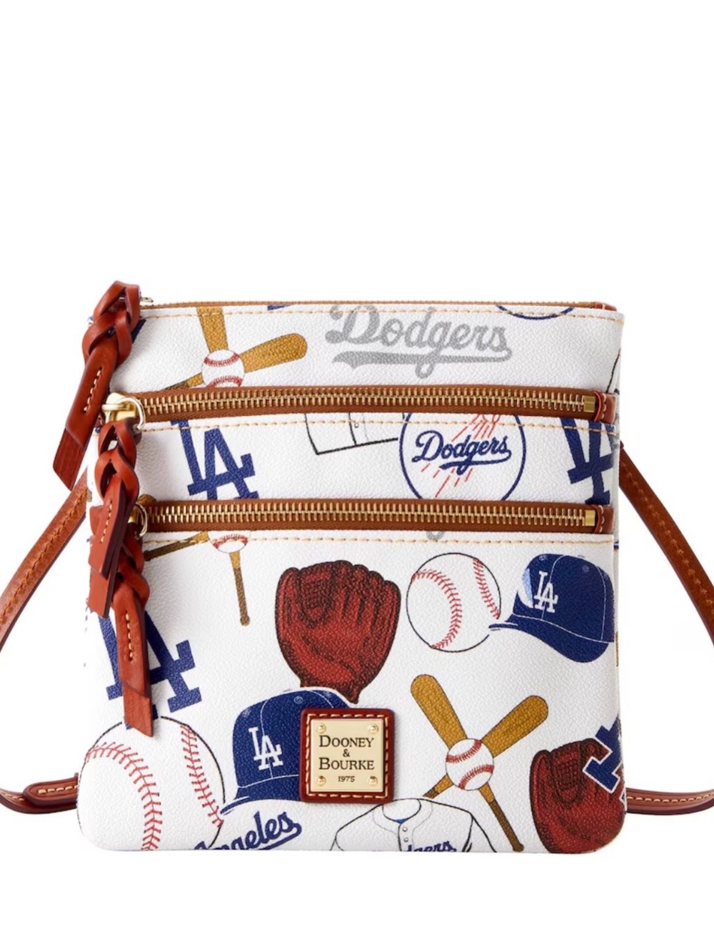 NWOT Los Angeles Dodgers Dooney & Bourke Game Day Triple-Zip Crossbody Purse